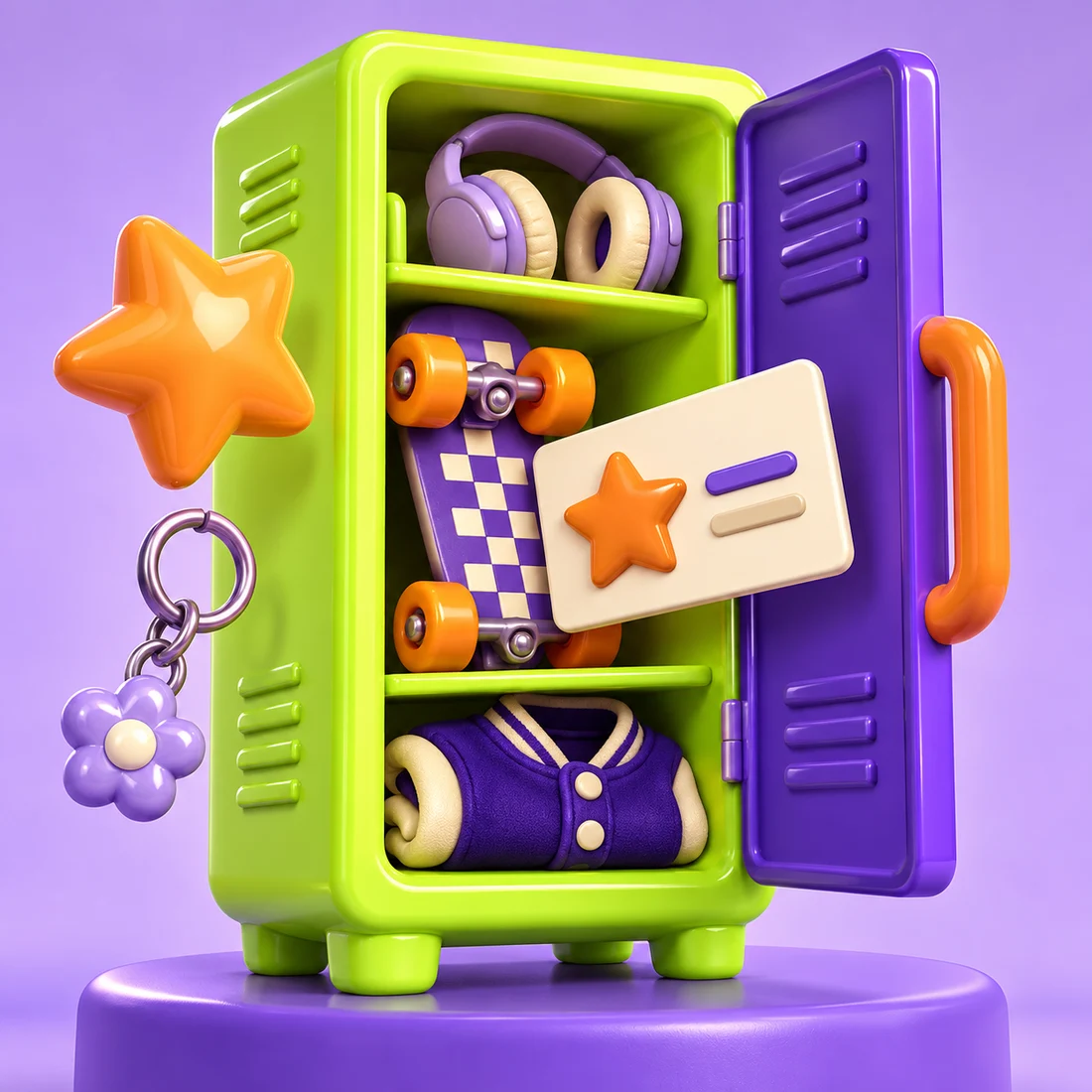 A bright lime clubhouse locker with a sculpted membership pass