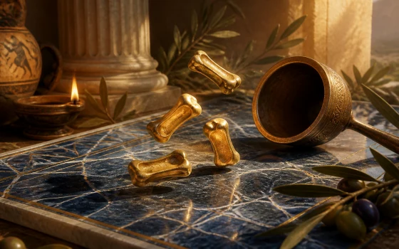 Golden astragali on a marble playing board