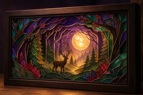 Jewel-toned shadow-box forest