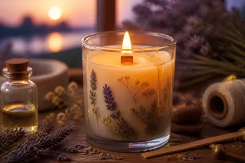 Warm wax and dried lavender