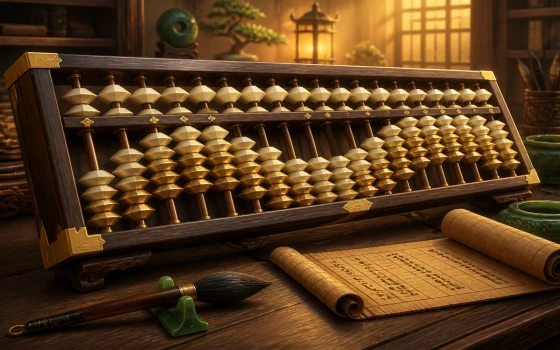 Polished wood, bone and gold counting beads